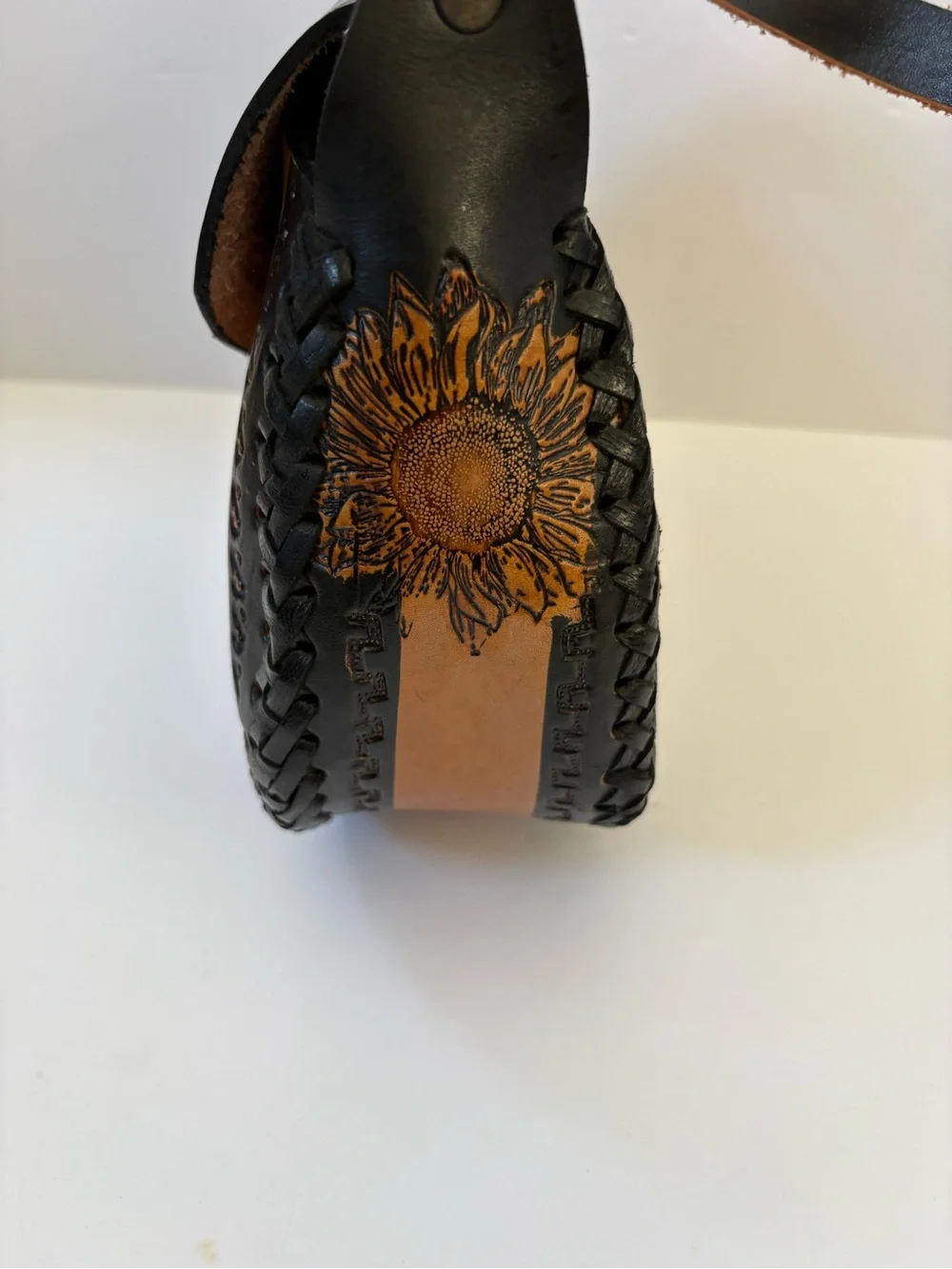 Mexican Leather Crossbones Bag Hand Crafted Tooled Hummingbird Brown Black Artsy